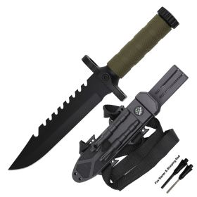 Day Zero Survival 12.5" Tactical Survival Fixed Blade Hunting Knife with Fire Starter (Color: Green)