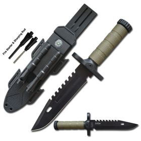 Day Zero Survival 12.5" Tactical Survival Fixed Blade Hunting Knife with Fire Starter (Color: Gray)