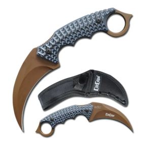 Day Zero Survival 9.25" Tactical Karambit Fixed Blade Knife – G10 Handle (Color: Brown)