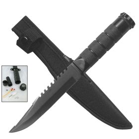Day Zero Survival 8.5" Emergency Fixed Blade Survival Knife with Survival Kit & Compass – Multiple Colors (Color: Black)