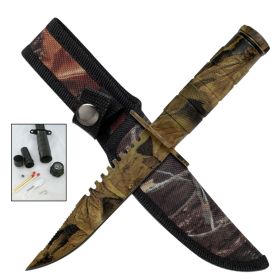 Day Zero Survival 8.5" Emergency Fixed Blade Survival Knife with Survival Kit & Compass – Multiple Colors (Color: Outdoor Camo)