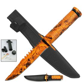 Day Zero Survival 8.5" Emergency Fixed Blade Survival Knife with Survival Kit & Compass – Multiple Colors (Color: Orange Camo)