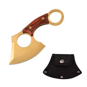 Day Zero Survival Mini Cleaver Axe Karambit Fixed Blade Hunting Knife – Multiple Titanium Finishes (Color: Gold)