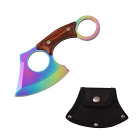 Day Zero Survival Mini Cleaver Axe Karambit Fixed Blade Hunting Knife – Multiple Titanium Finishes (Color: rainbow)