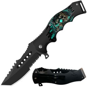 Day Zero Survival 8.5" CSGO-Inspired Spring Assisted Folding Pocket Knife – Multiple Wildlife & Patriotic Designs (Design: Grim Reaper)