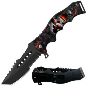 Day Zero Survival 8.5" CSGO-Inspired Spring Assisted Folding Pocket Knife – Multiple Wildlife & Patriotic Designs (Design: Flame Skull)